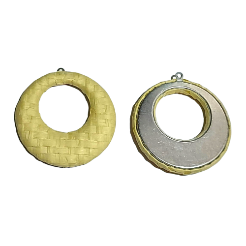 [-0722] Zawieszka do kolczyka okrągła słomkowa kremowa 41mm