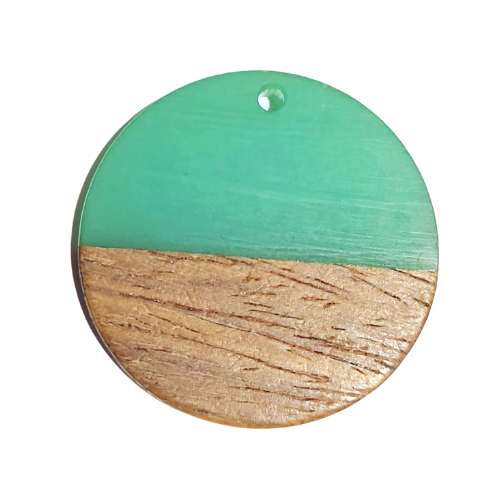 [-0719] Zawieszka okrągła z drewna i żywicy 28mm miętowa