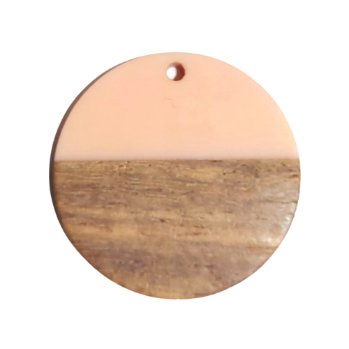 [-0718] Zawieszka okrągła z drewna i żywicy 28mm morelowa