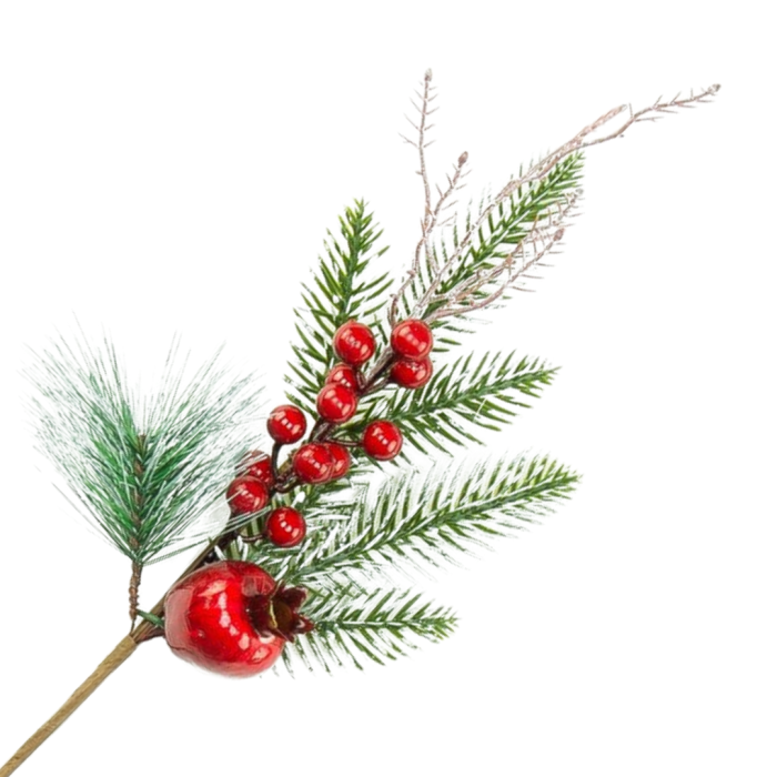 [680643] Gałązka ozdobna z dużym jabłkiem i kuleczkami 43cm