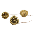 [59067] Szyszki sosnowe krótkie na druciku ze złotym brokatem 12szt