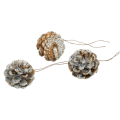 [59066] Szyszki sosnowe krótkie na druciku ze srebrnym brokatem 12szt