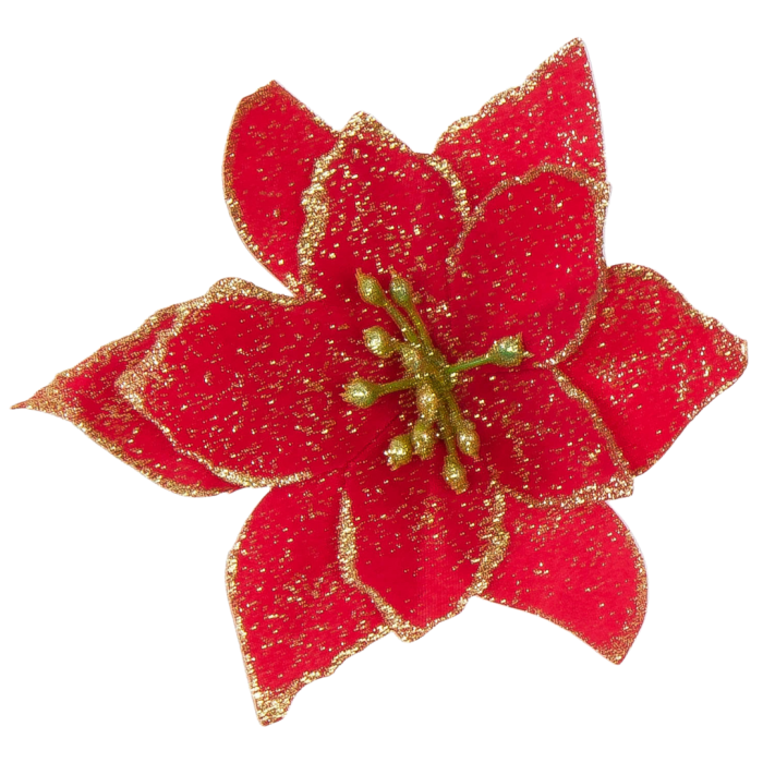[680651] Poinsecja główka czerwona ze złotym brokatem 13cm