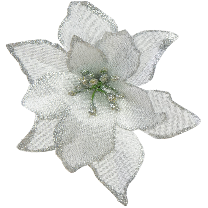 [680653] Poinsecja główka srebrna ze srebrnym brokatem 13cm