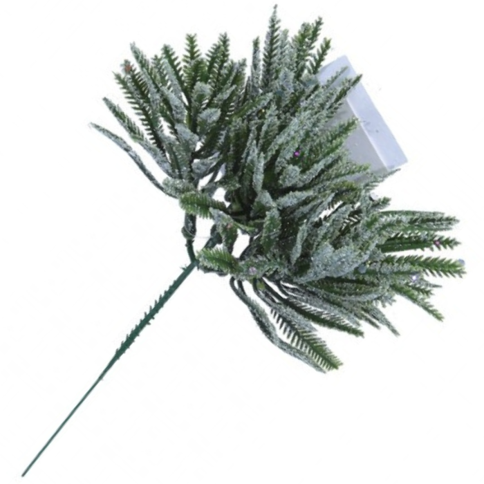 [680667] Gałązka świąteczna zielona brokatowa 25cm