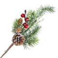 [680682] Gałązka zielona jodła z szyszkami i czerwonymi kuleczkami