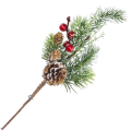 [680682] Gałązka zielona jodła z szyszkami i czerwonymi kuleczkami