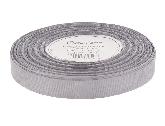 [812R037] Wstążka rypsowa 12mm 22mb popielata
