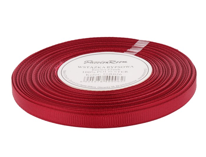 [86R026] Wstążka rypsowa 6mm 22mb bordowa