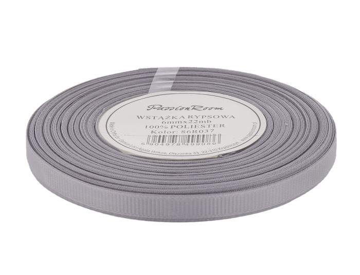 [86R037] Wstążka rypsowa 6mm 22mb popielata