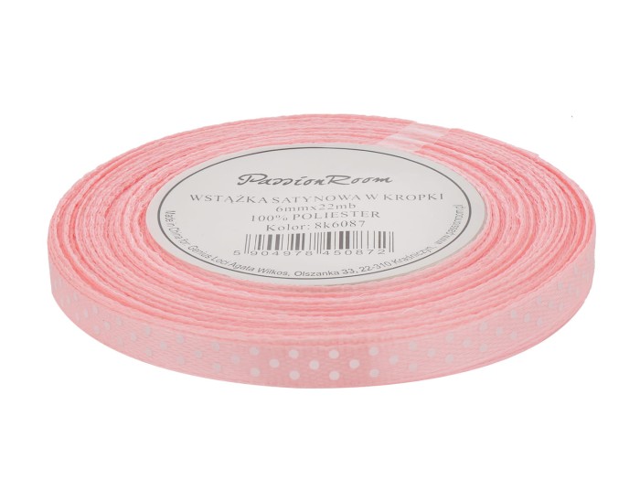 [8k6087] Wstążka satynowa w kropki 6mm 22mb pasteloworóżowa