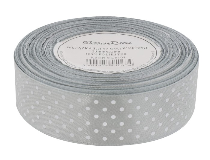 [8k25108] Wstążka satynowa w kropki 25mm szara