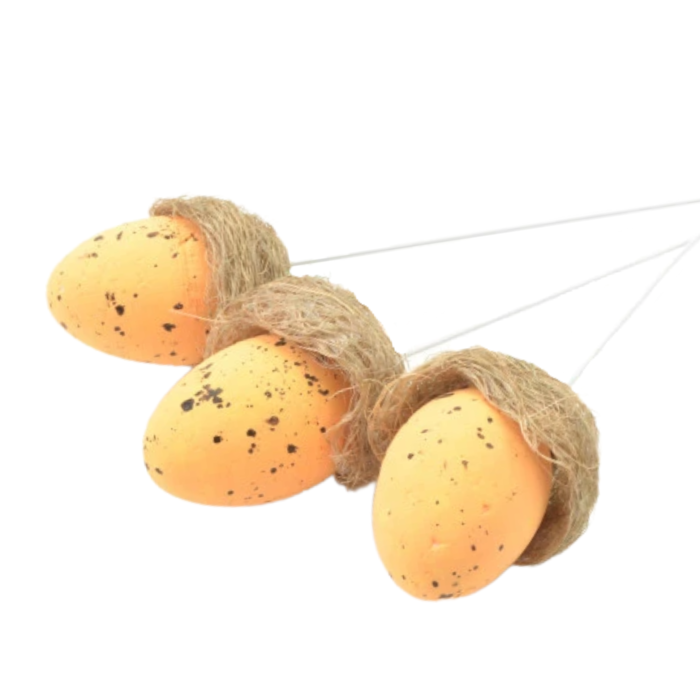 [w14008] Jajka w gniazdku na druciku 4x6cm pomarańczowe 3szt