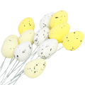 [w12527] Jajka styropianowe nakrapiane na druciku 2,5x3,5cm biało-żółte