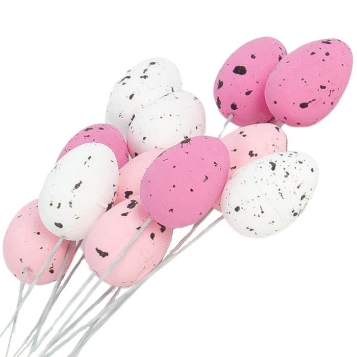 [w12528] Jajka styropianowe nakrapiane na druciku 2,5x3,5cm biało-różowe