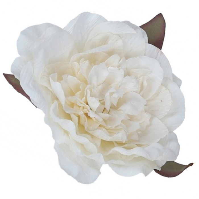 [w04106] Róża kameliowa główka 10cm z listkami kremowa