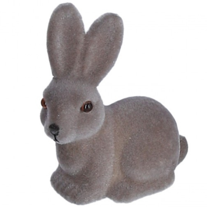 [w0397] Zając siedzący flokowany szary 11cm