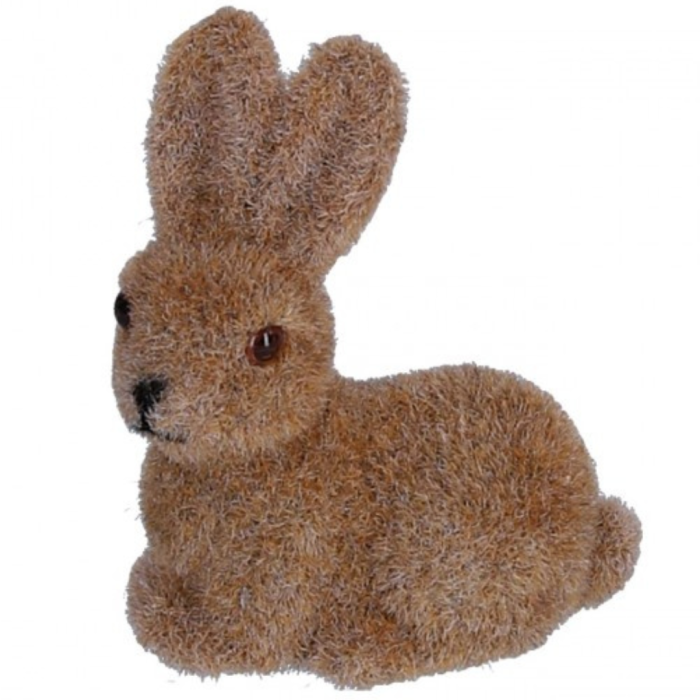 [w0398] Zając siedzący flokowany brązowy 9cm