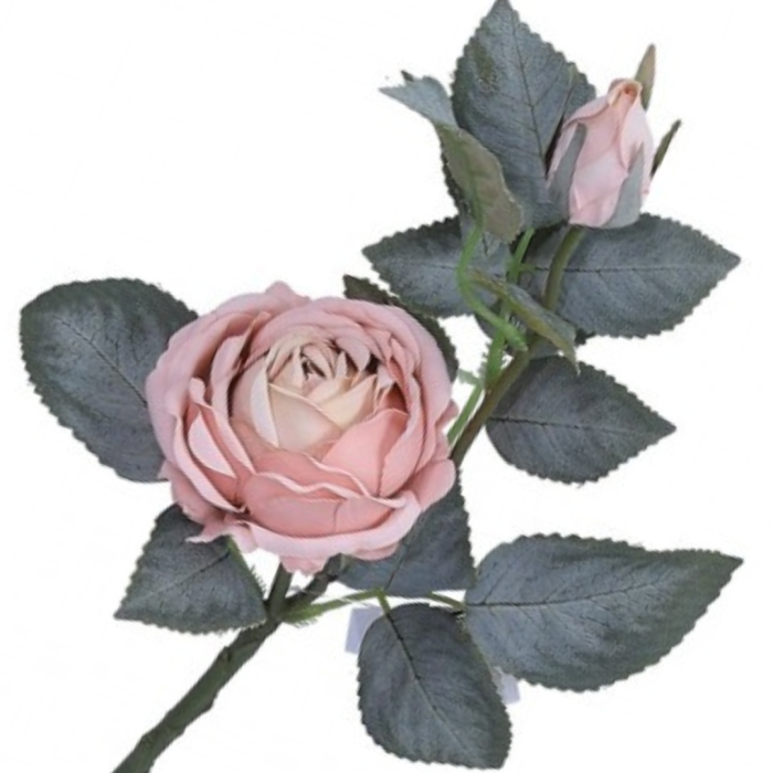 [w0556] Róża na gałązce z pąkiem 42cm pudrowo różowa