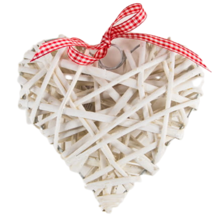 [w04127] Serce wiklinowe z kokardką pełne białe 15cm