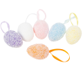 [w13018] Jajka styropianowe nakrapiane z zawieszkami 3x4cm kolorowe ośnieżone 24szt