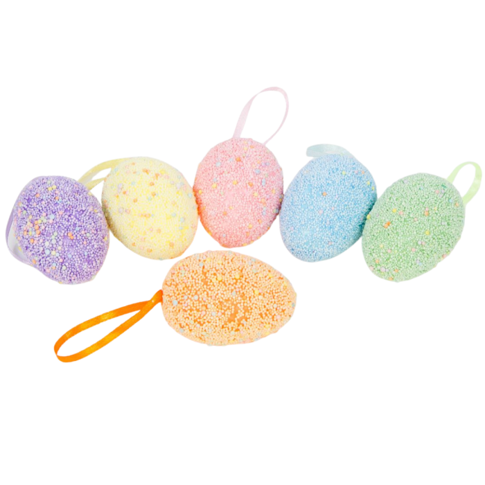[w13019] Jajka styropianowe nakrapiane z zawieszkami 3x5cm kolorowe bąbelkowe 18szt