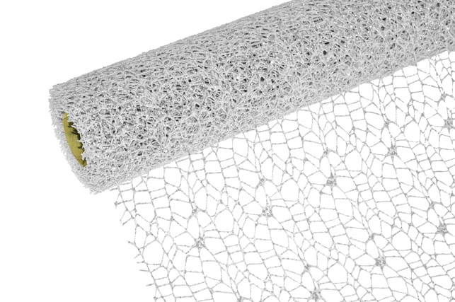 [821p012] Siatka dekoracyjna koronkowa biała ze srebrnym brokatem 50cm 4,5m