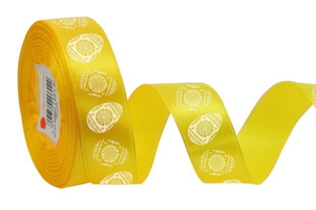 [8z25030] Wstążka satynowa z nadrukiem pisanki żółta 25mm 18mb