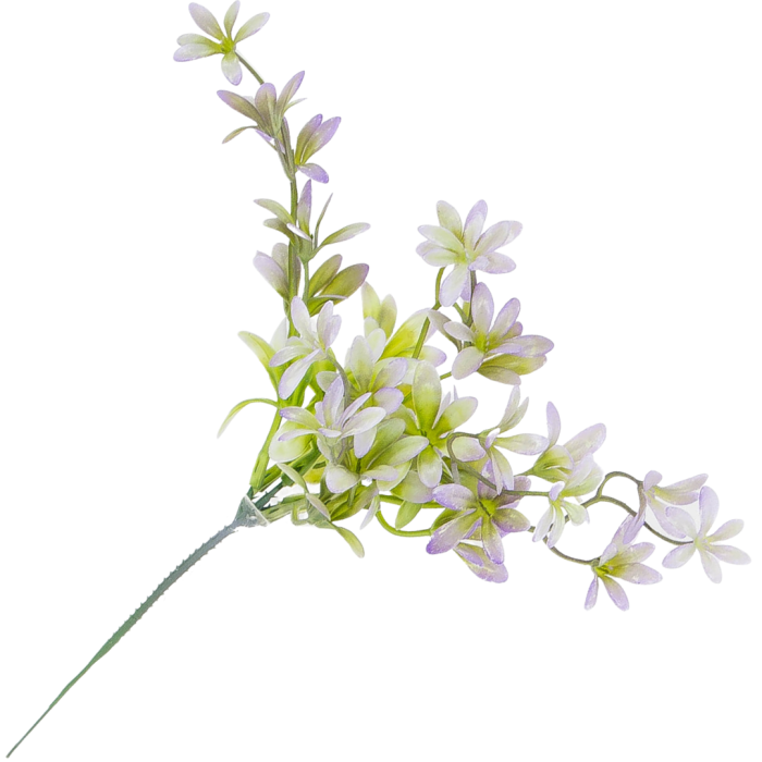 [680775] Gałązka ozdobna kwiatuszki zielono-biało-fioletowe