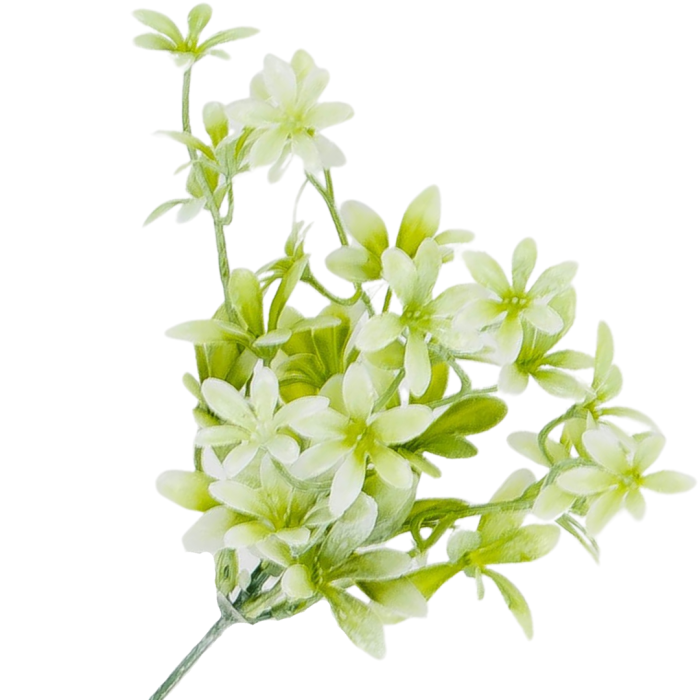 [680774] Gałązka ozdobna kwiatuszki zielono-białe