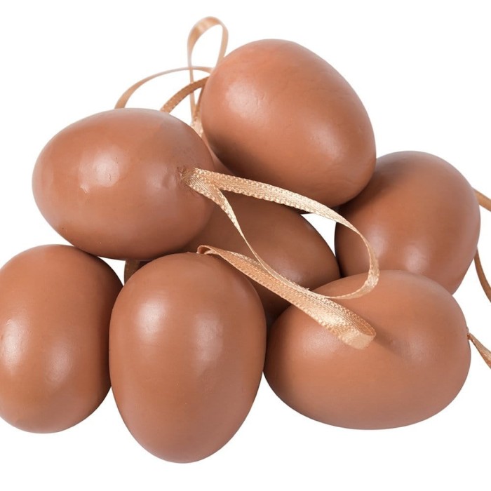 [w13501] Jajka plastikowe z zawieszkami 3,5x4,5cm brązowe 9szt