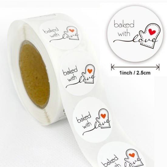 [72138] Naklejki z napisem "baked with love" 500szt