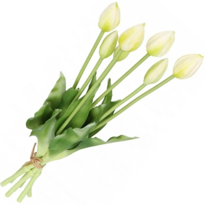 [w04168] Bukiet tulipanów gumowych 7 kwiatów kremowo-zielony 40cm