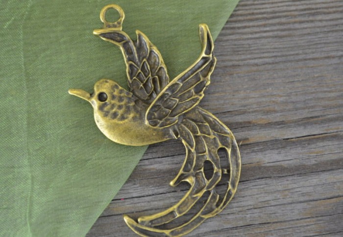 10886 Zawieszka duża ptak w kolorze brązu