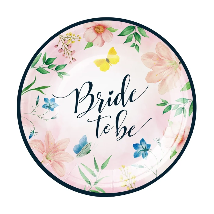 [d04083] Talerze papierowe różowe Bride to be kwiaty 12szt