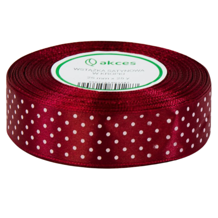 [8k25011] Wstążka satynowa w kropki 25mm burgundowa