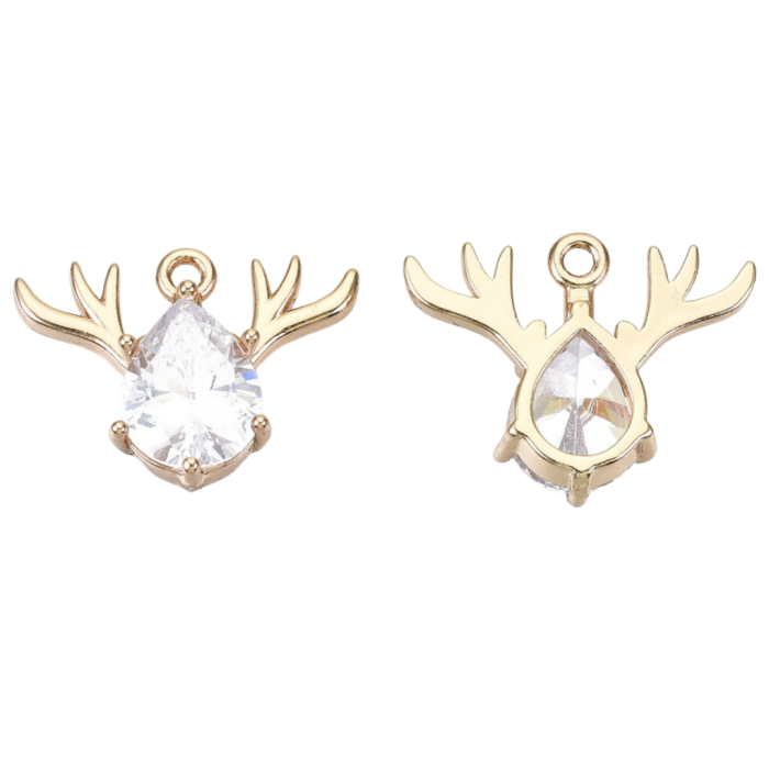 [ś07495] Zawieszka rogi renifera z cyrkonią w kolorze złota