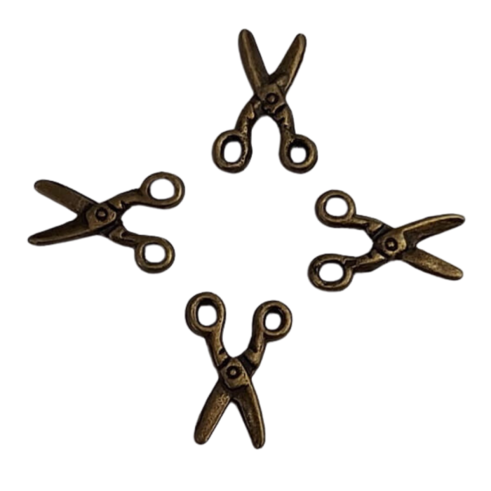 [107325] Zawieszka mała nożyce w kolorze brązu 4szt