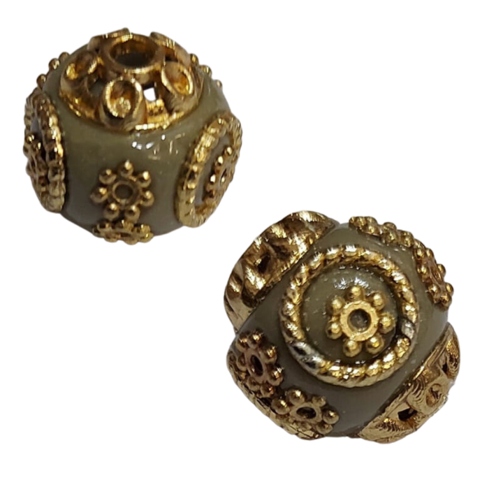 [09777] Koralik ozdobny indyjski 15mm szaro-zielony