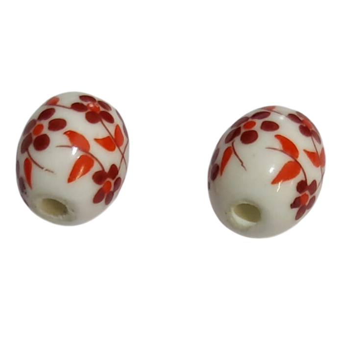 [760624] Koralik porcelanowy z czerwonym nadrukiem 12*10mm