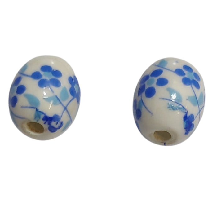 [760625] Koralik porcelanowy z niebieskim nadrukiem 12*10mm