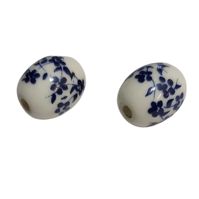 [760627] Koralik porcelanowy z granatowym nadrukiem 12*10mm