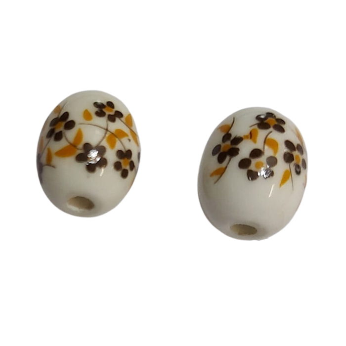 [760628] Koralik porcelanowy z brązowym nadrukiem 12*10mm