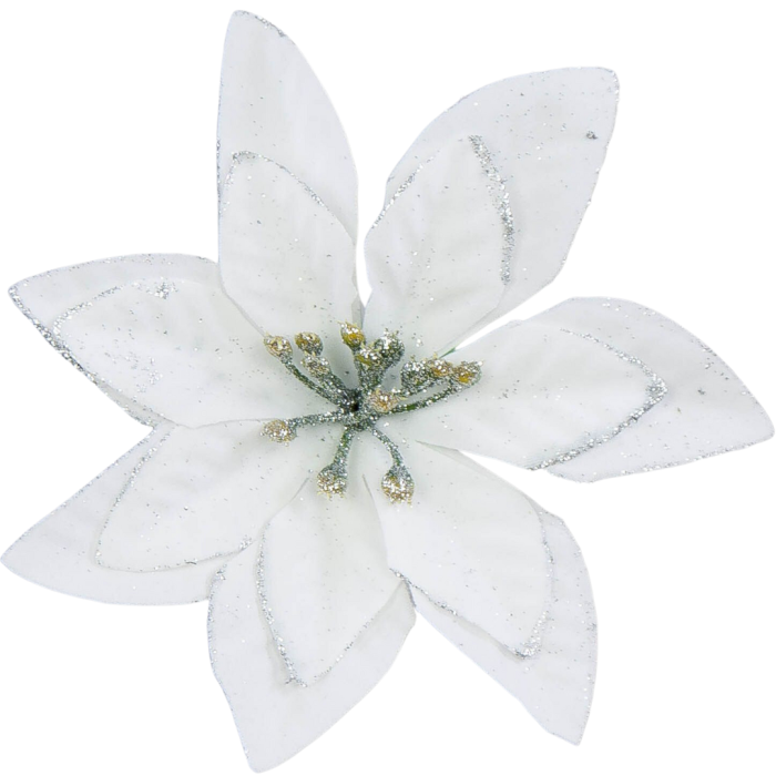 [680953] Poinsecja główka z brokatem biała 14cm