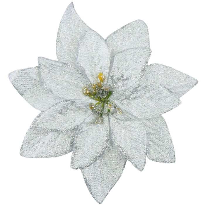 [680954] Poinsecja główka z brokatem srebrna 14cm
