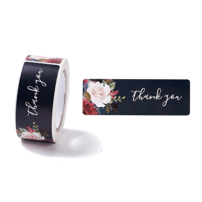 [72189] Naklejka z napisem "THANK YOU" czarna w róże 120szt