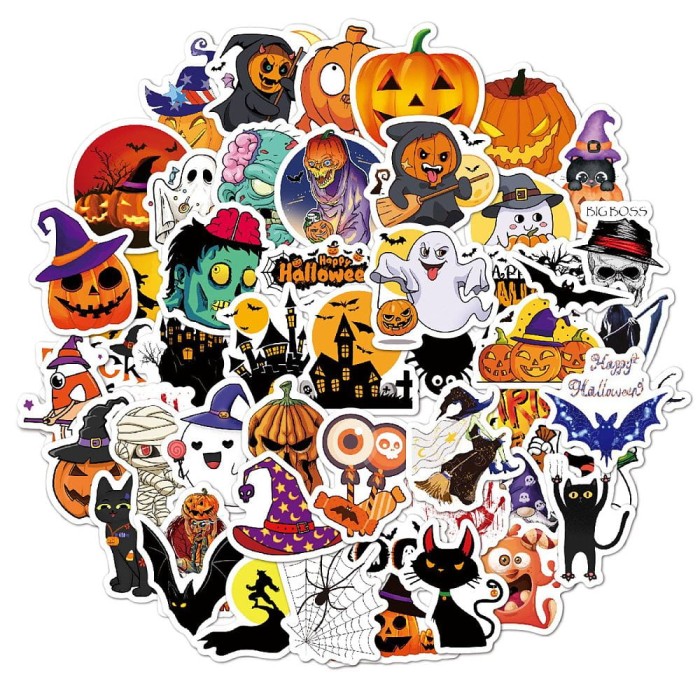 [721107] Zestaw naklejek na halloween potworki duże 50szt