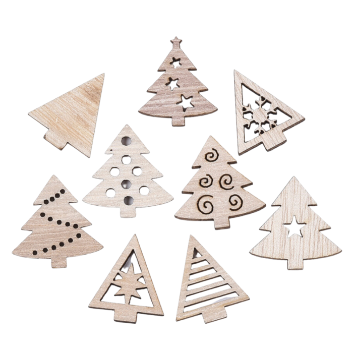 [ś07515] Drewniane dekoracje świąteczne choinki mix 50szt