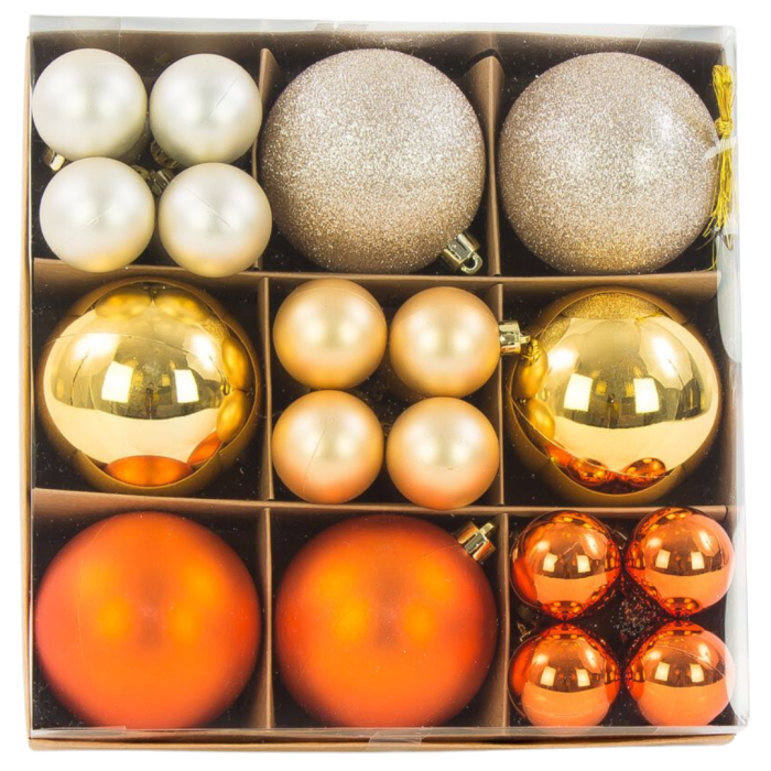 [680974] Bombki nietłukące 4cm i 8cm 30szt mix pomarańczowo-złoty