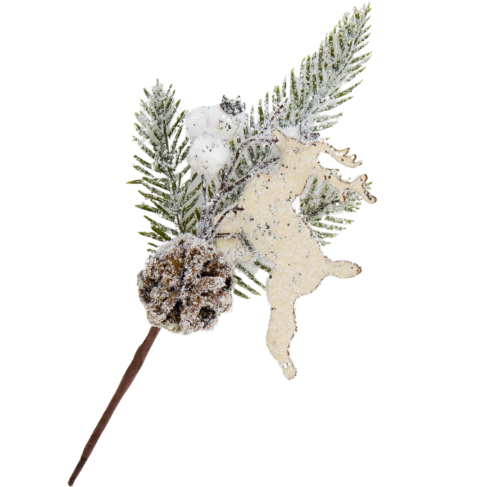 [680200] Gałązka świąteczna ośnieżona z szyszką i reniferem